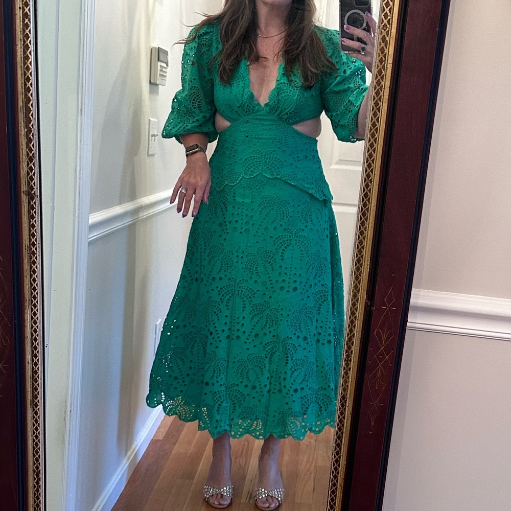 Green Eyelet Midi Dress - Women